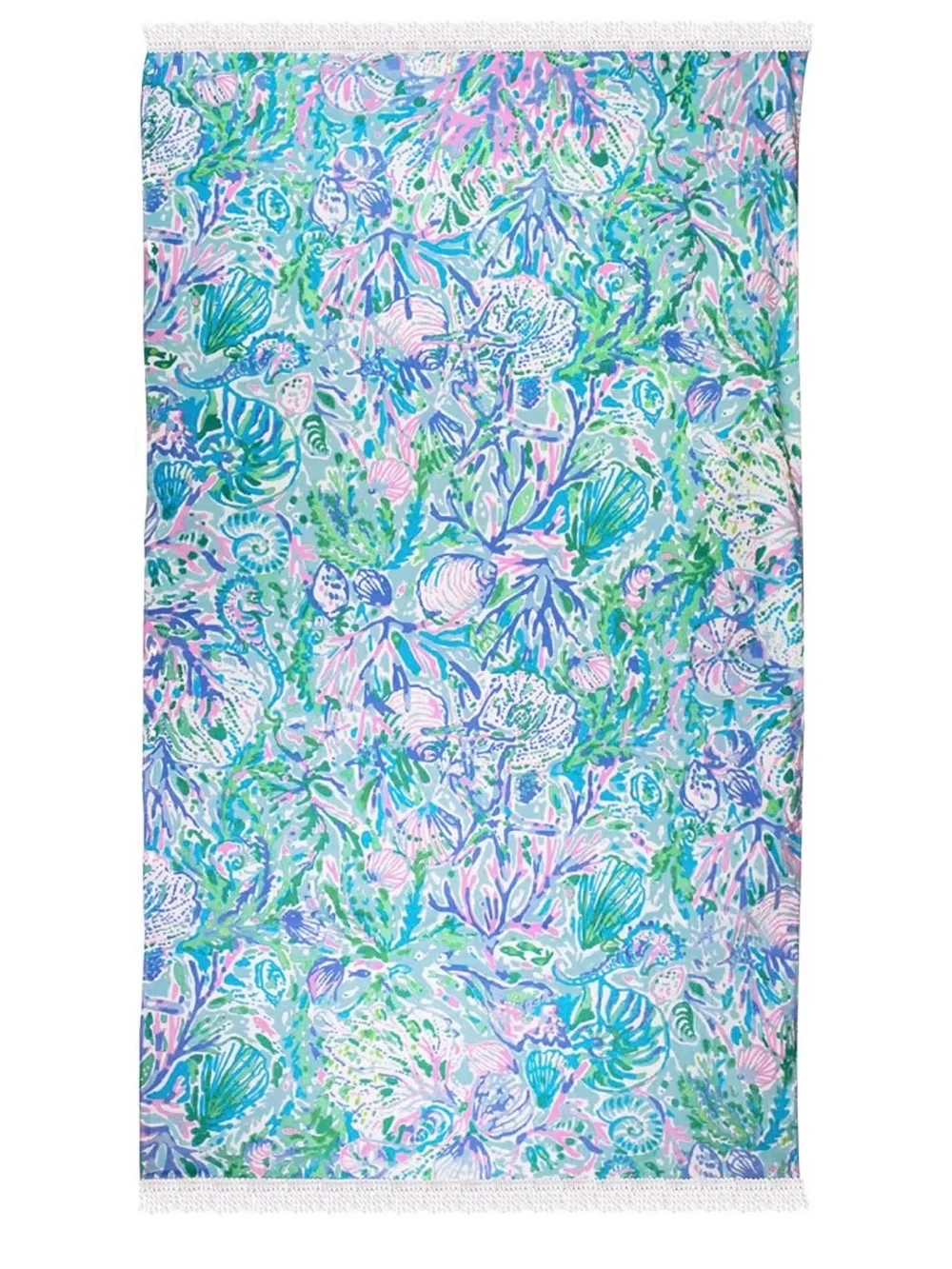 Lilly Pulitzer Soleil It On Me Fringe Large Beach Towel Blue Pink 100% Cotton
